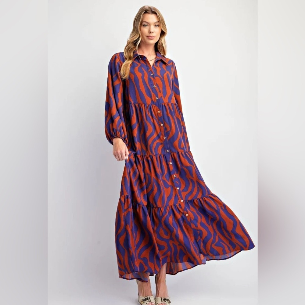 Easel Sophia Dress Blue and Orange Maxi Dress